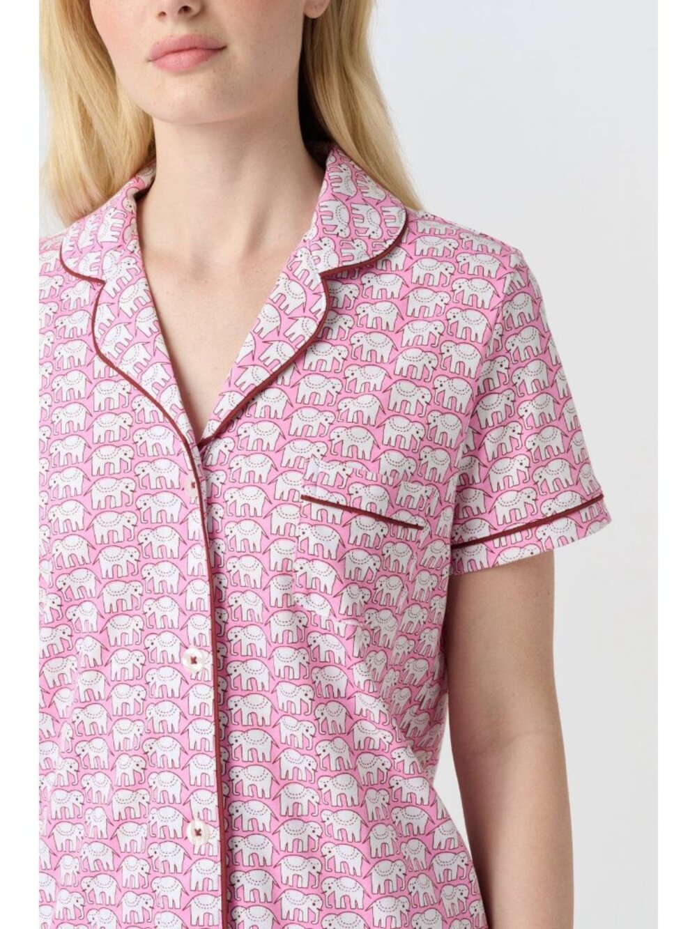 Roller Rabbit Pajama Top Womens Small Hathi Elephant Pink Pima Cotton Polo